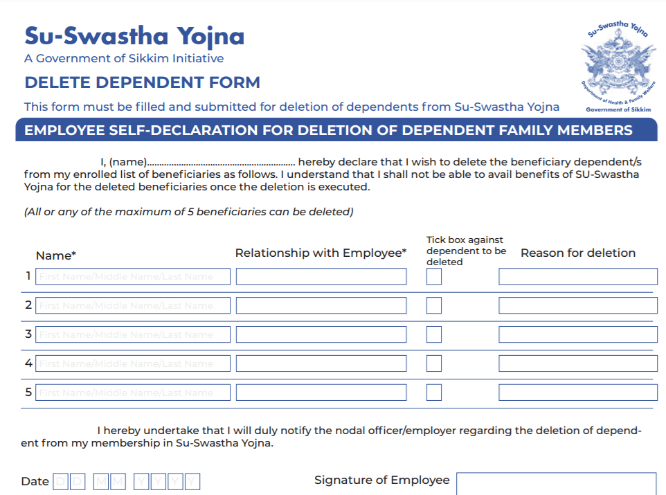 Su-Swasthya Yojana Delete dependent form Pdf